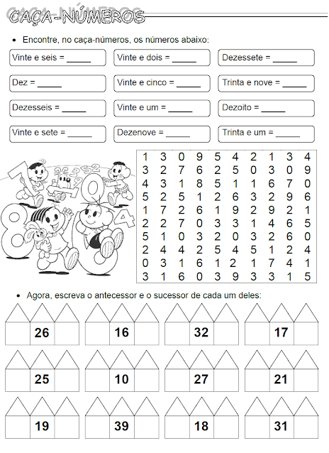 Atividades DEZENA: Caça-números e Antecessor-Sucessor