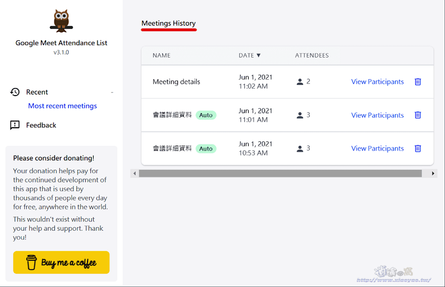 使用擴充功能自動產生 Google Meet 出席紀錄，遠距會議／上課點名工具