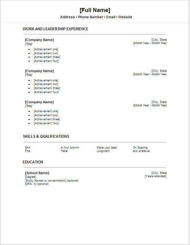 Free Simple resume template