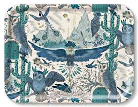 rectangular tray with complex design featuring a lot of owls