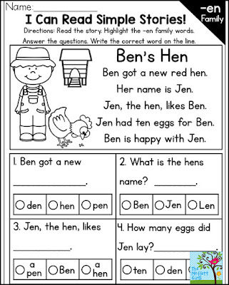 word family reading passages for kindergarten