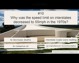 Why was the speed limit on interstates decreased to 55mph in the 1970s? Answer choices include: to decrease deaths, interstate roads were melting, to conserve oil, car manufacturer recommendation