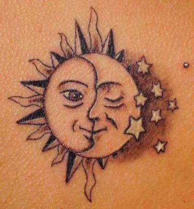 the celestial patterns such as the sun moon and stars make great tattoo 