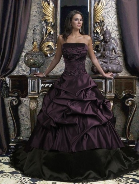 Black and Purple Strapless Gothic Wedding Dress