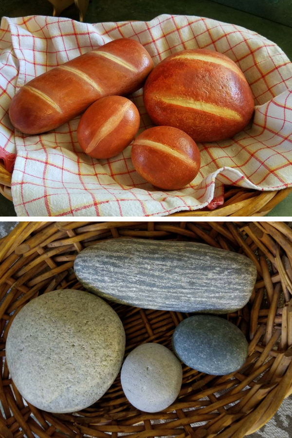 Rocks painted to look like bread - by Laura Owen