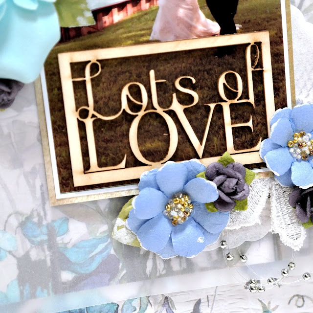 How to Layer Chipboard and Flowers on a Wedding Layout by Dana Tatar for FabScraps