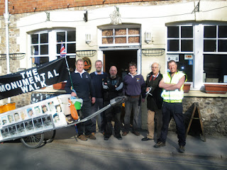 Matt Hollox (Right)Pictured with Nag's Head Landlord Rob Hammon (Left) and members of the Lyme Regis Branch