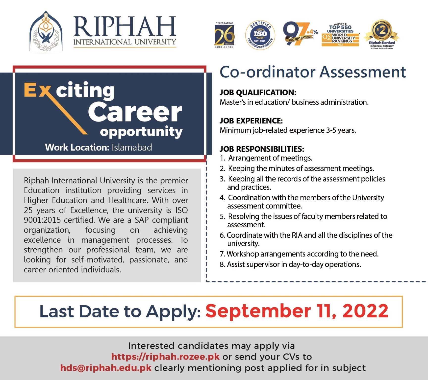 Riphah International University Jobs 2022