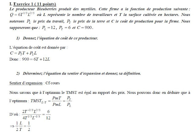 microéconomie exercices optimum du producteur