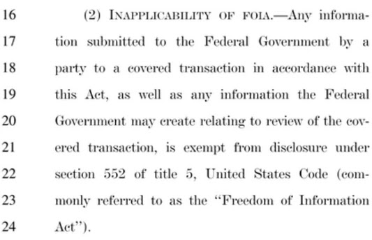 Abschnitt im Restrict Act on FOIA in schwarz auf weiß