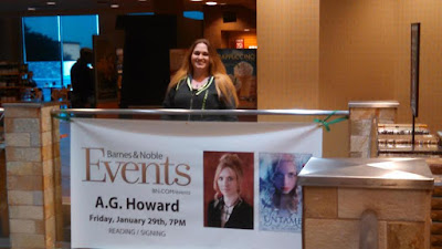 Amber, the Blonde Writer and A.G. Howard's book signing banner