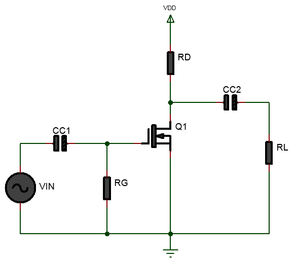 zero gate biased depletion MOSFET amplifier circuit diagram