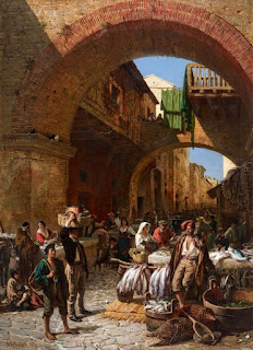 Mercado de Peixes em Chioggia - Oleo sobre tela 187 x 136,5 Alois Schonn