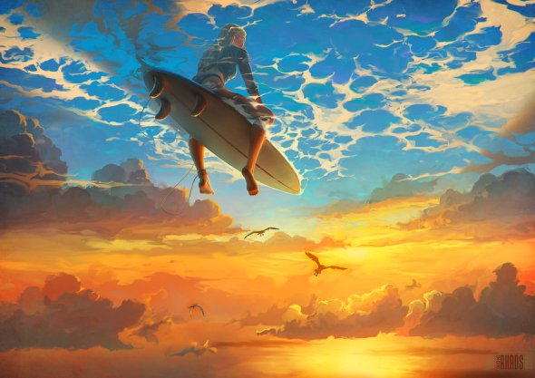 Artem Cheboha rhads deviantart ilustrações paisagens surreais fantasia céu nuvens baleias voando