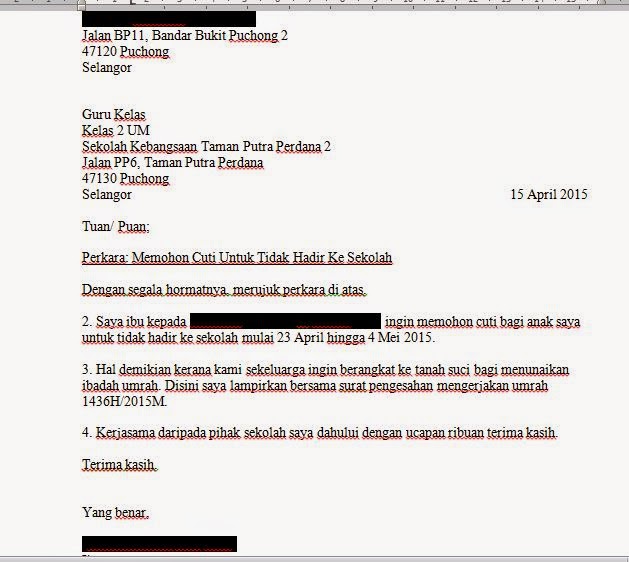 Contoh Surat Rasmi Permohonan Cuti Kolej - Harga HP 4