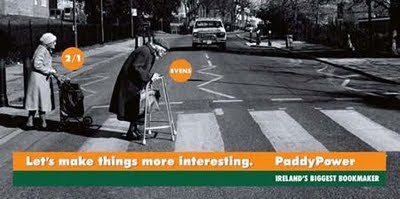 banned ad from paddy power featuring two elderly women crossing a pedestrian crossing