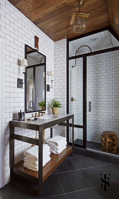 Bathroom with Eclectic and Classic Decor in French Tudor Renovation by Summer Thornton on Hello Lovely