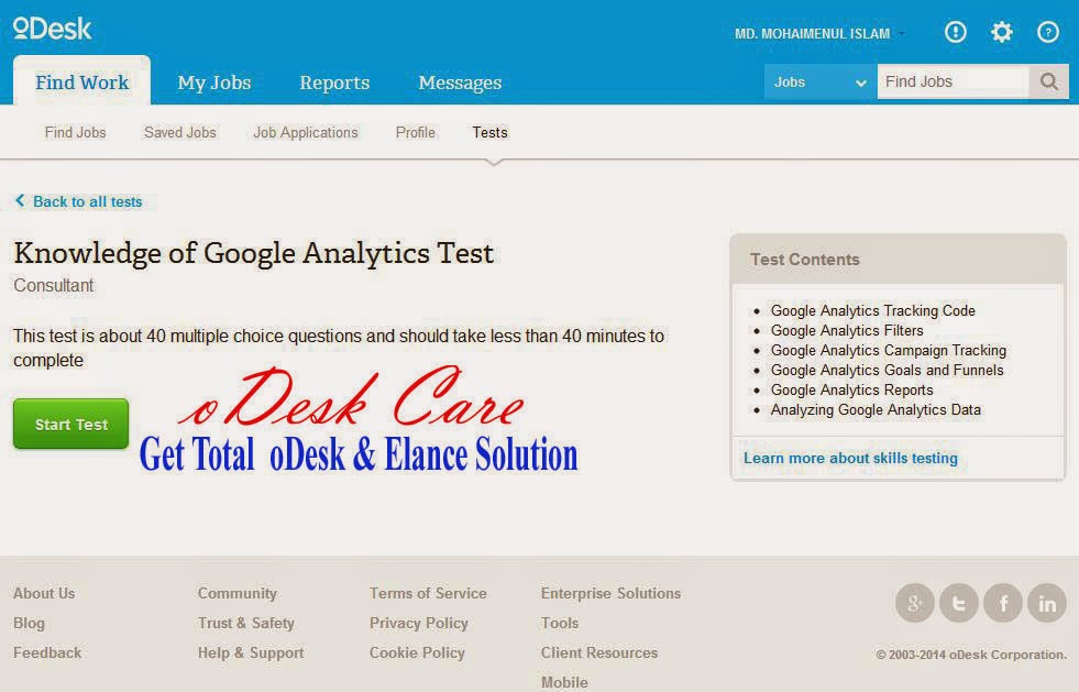oDesk Exam Center, Sales and Marketing, oDesk Knowledge of Google Analytics Test Answer