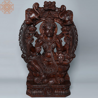 Large Wooden Goddess Lakshmi Statue
