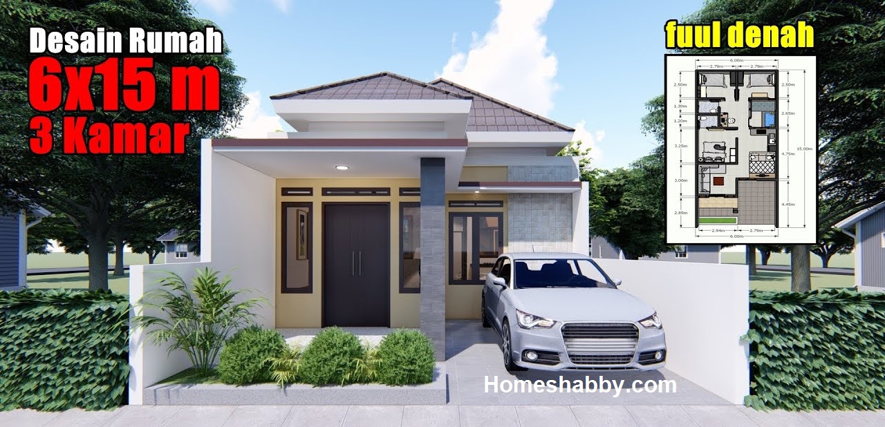 Desain Dan Denah Rumah Minimalis Ukuran 6 X 15 M Dengan 3 Kamar Tidur Tampil Dengan Gaya Modern Homeshabbycom Design Home Plans