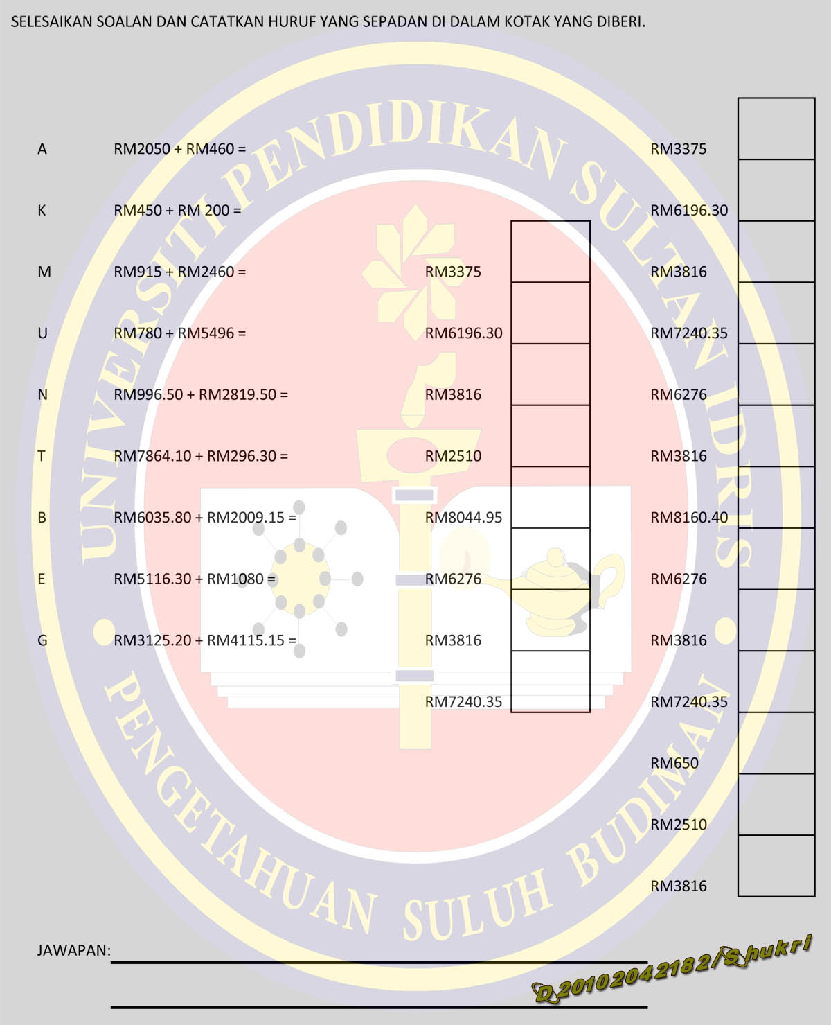 BBM Penambahan Wang ( Aktiviti Kumpulan) ~ Wang & Matematik