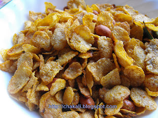 divali gifts, diwali chivda, corn flakes recipe, snacks from breakfast cereals, marathi recipe of corn chivda, Corn Cereal chiwda, Diwali Faral, ladu chivda