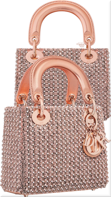 ♦Mini Lady Dior bag in metallic pink square-pattern embroidery set with strass and round beads #dior #ladydior #bags #pink #brilliantluxury