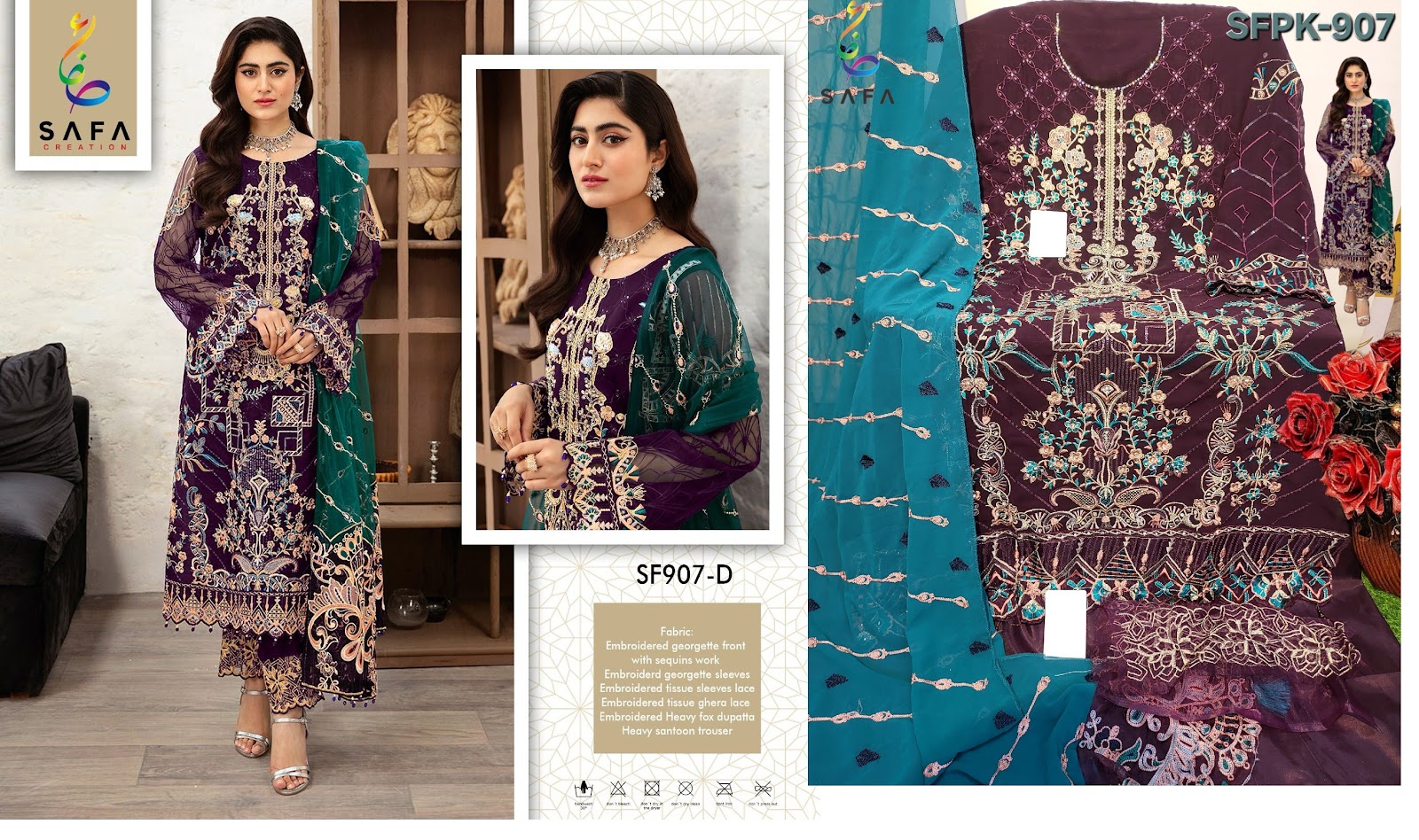 907 Safa Creation Georgette Embroidery Work Pakistani Salwar Suits