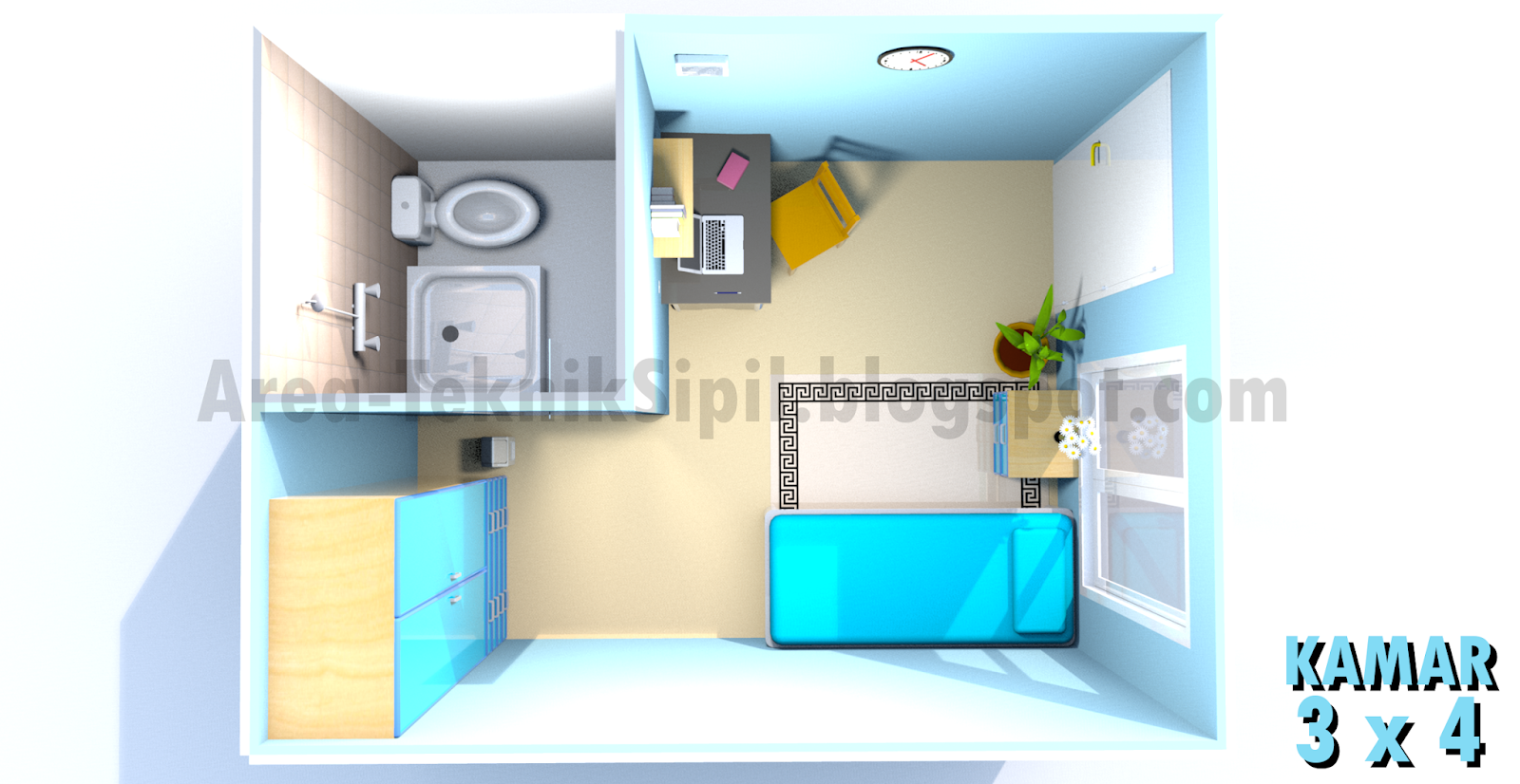 Design Kamar Kost 3x4 Minimalis ~ Area TEKNIK SIPIL