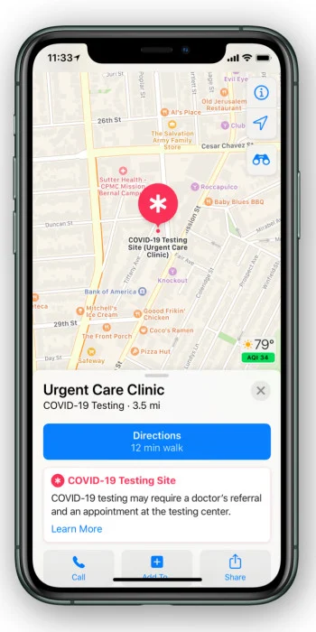 Apple Maps will display COVID-19 testing locations