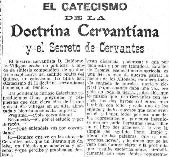 Reseña de «El catecismo de la doctrina cervantina» publicada en El País el 8-8-1916