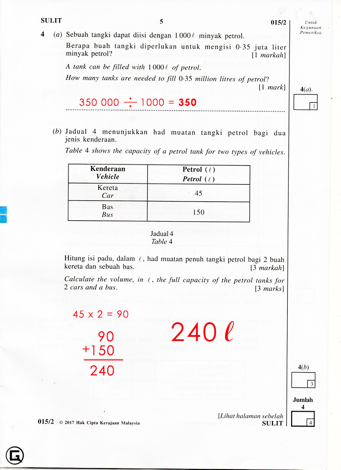 Soalan Matematik Tahun 4 Kertas 2 Pertengahan Tahun 