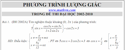 Phuong trinh luong giac, de thi dai hoc 2002-2010, co loi giai