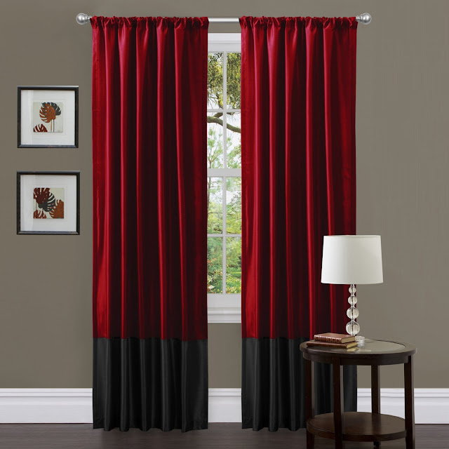 black and red curtains with black borders