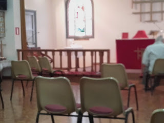 socially distanced chairs in church