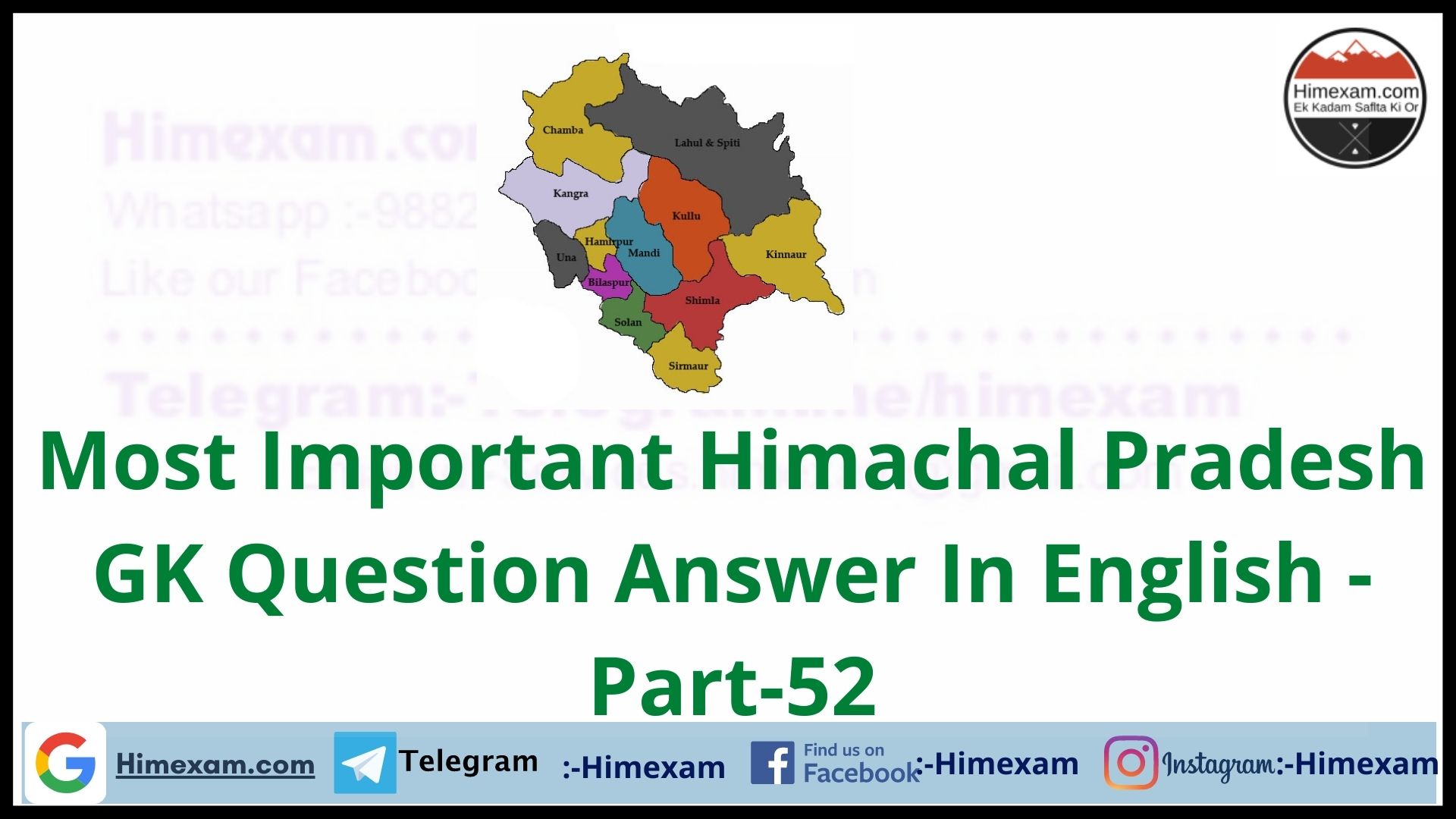 Most Important Himachal Pradesh GK Question Answer In English -Part-52