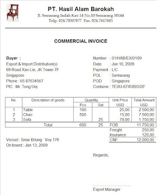 Pengetahuan, Layanan : Ekspor Impor: Commercial Invoice 