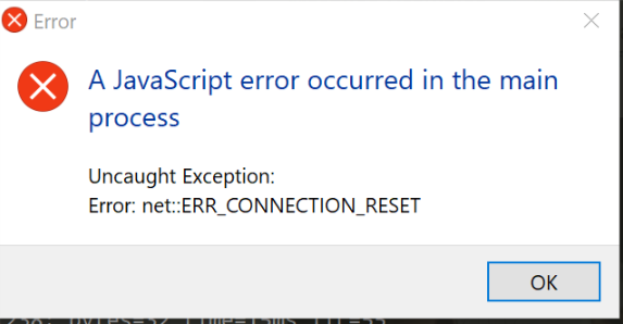 A javaScript error occurred in the main process