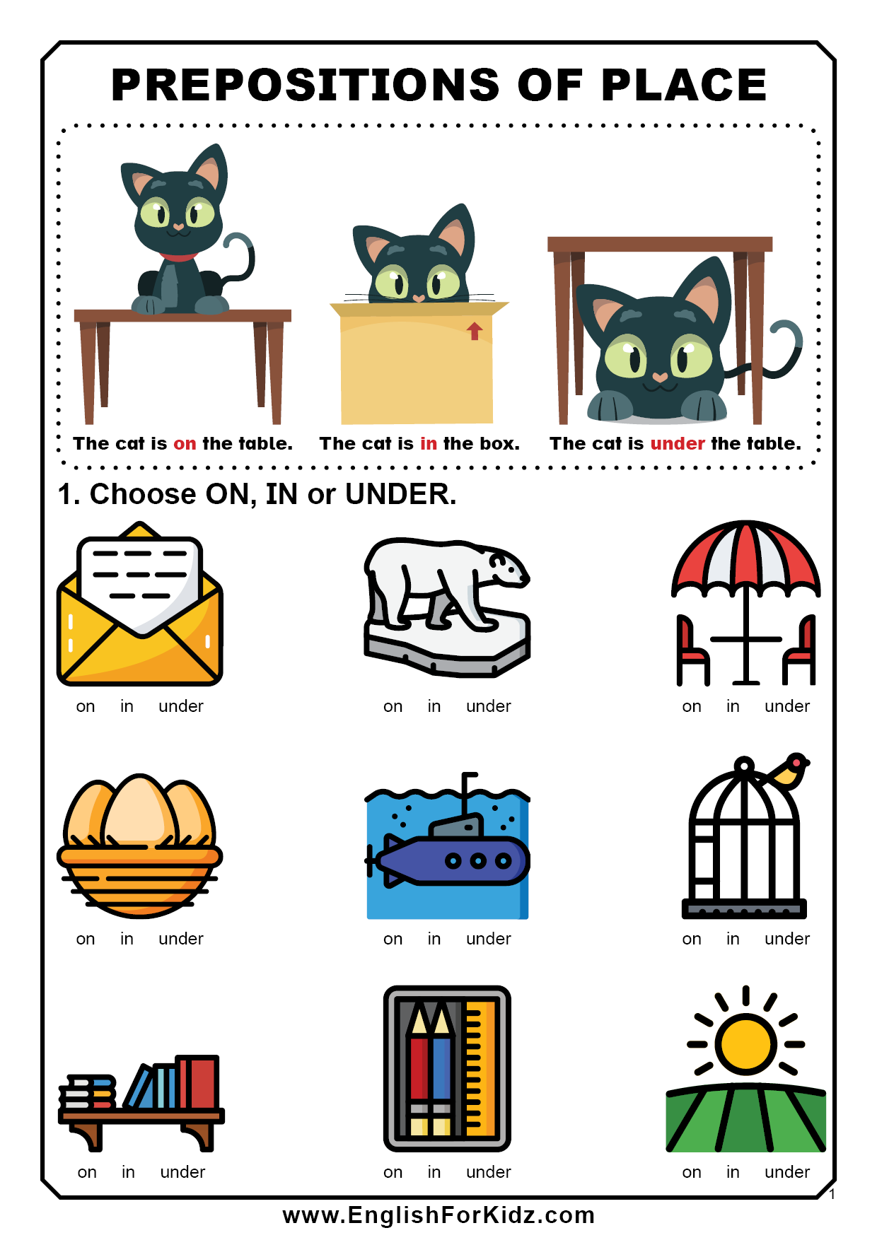 English for Kids Step by Step: Prepositions Worksheets