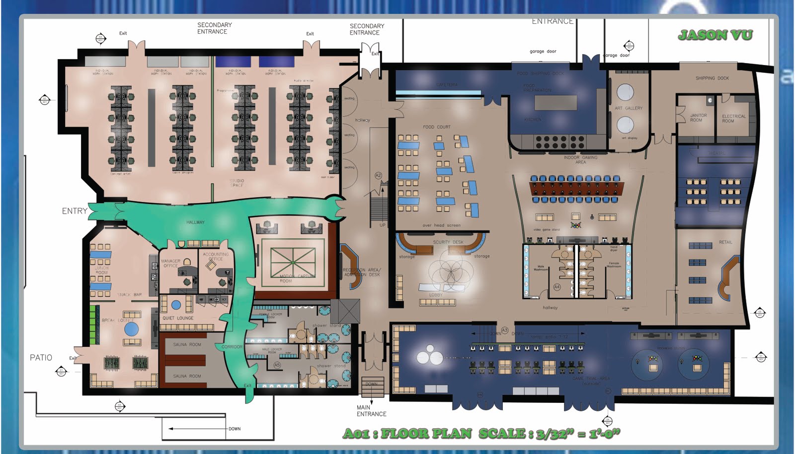Video Game Center - Floor plan & Elevation