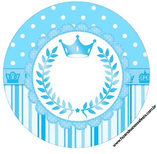 Light Blue Crown in Stripes and Polka Dots  Free Printable Cupcake Toppers for a Quinceanera Party.