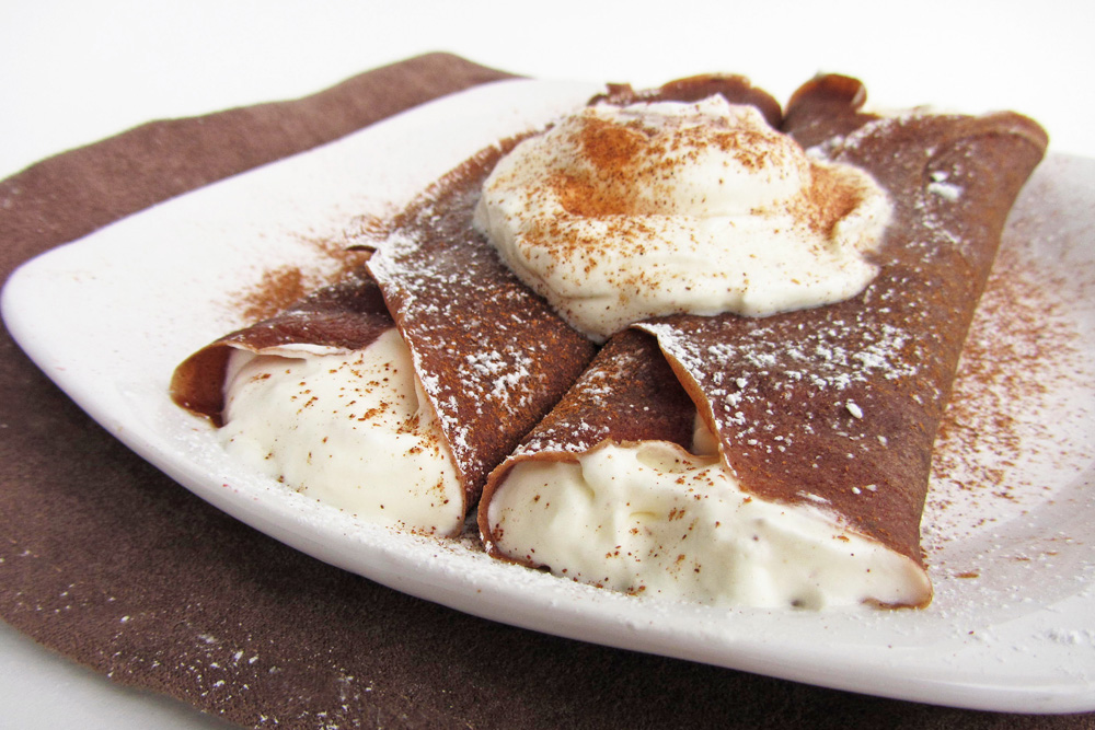 gingerbread crepes with eggnog whipped cream