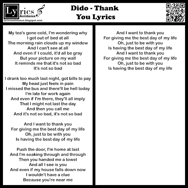 Dido - Thank You Lyrics - | lyricsassistance.blogspot.com