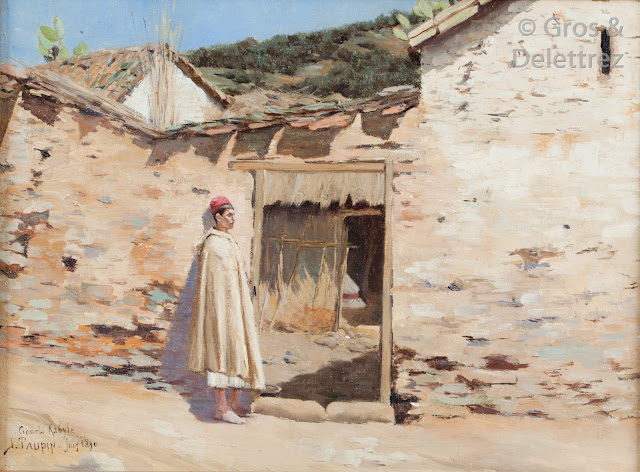 Le gourbi kabyle, 1890, tableau de peinture à l'huile sur toile de Jules-Charles-Clément Taupin