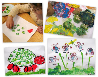 kids art vegetable painting with okra and potato