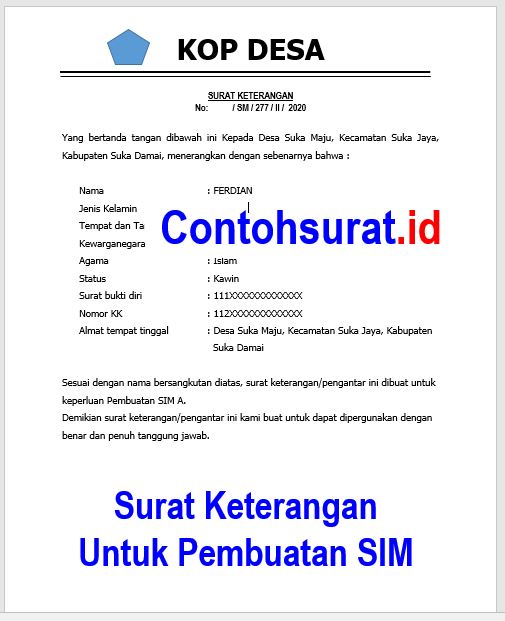 Surat Keterangan Membuat Sim Dari Kepala Desa Lurah Camat