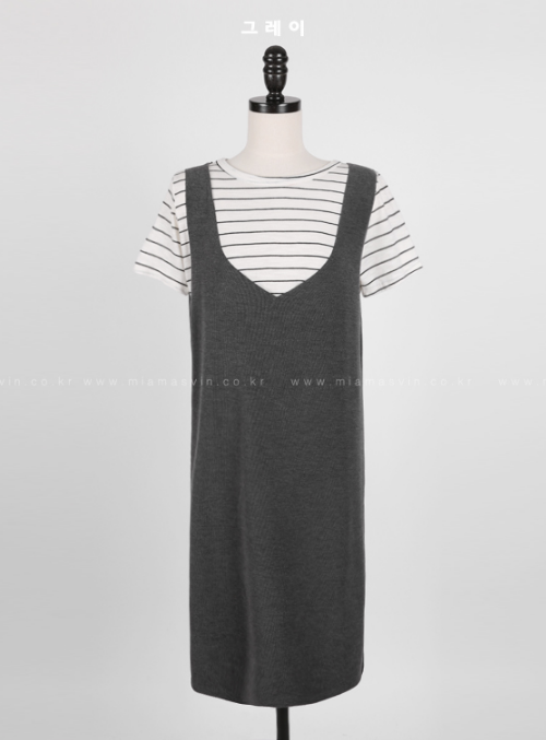  Faux Layered Pinafore Midi Dress