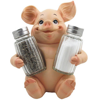 the Pig Glass Salt and Pepper Shaker Set with Holder Stand in Farm Animal Figurines