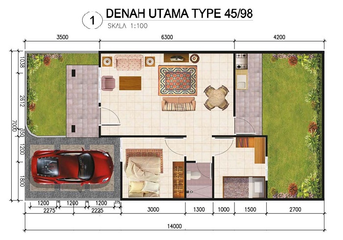  GAMBAR  DENAH  RUMAH  TYPE  45 DAN UKURANNYA freewaremini