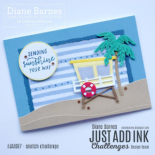 Handmade beach themed card using Stampin Up Beach Day stamp and die bundle. Lifesaver tower. Card by Diane Barnes - colourmehappy - stampinupcards - cardmaking